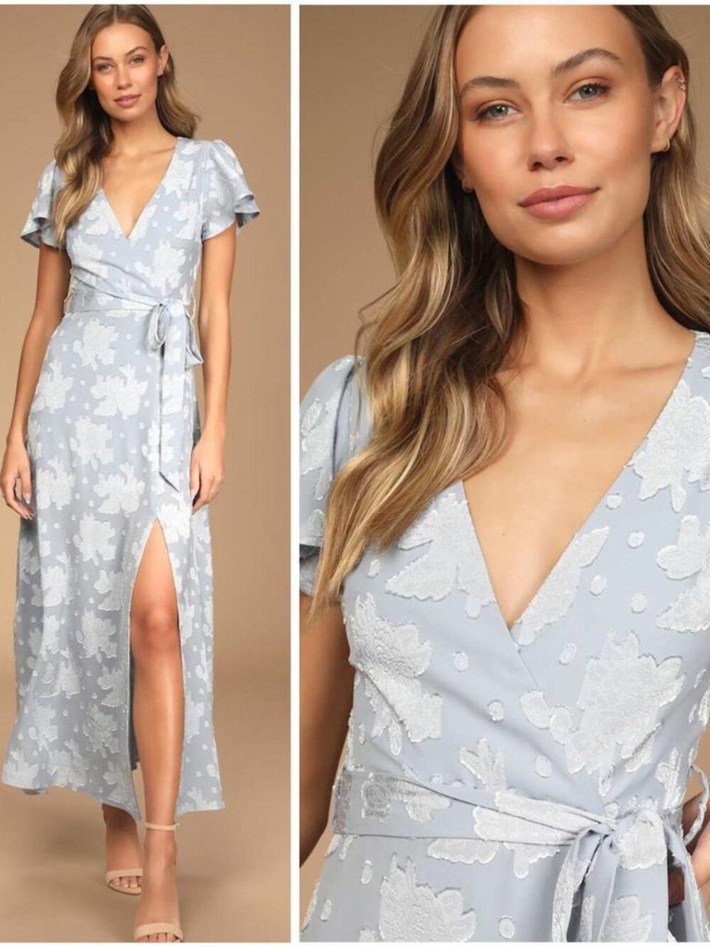 NWT Lulus Light Blue Jacquard Short Sleeve Maxi Dress Size S